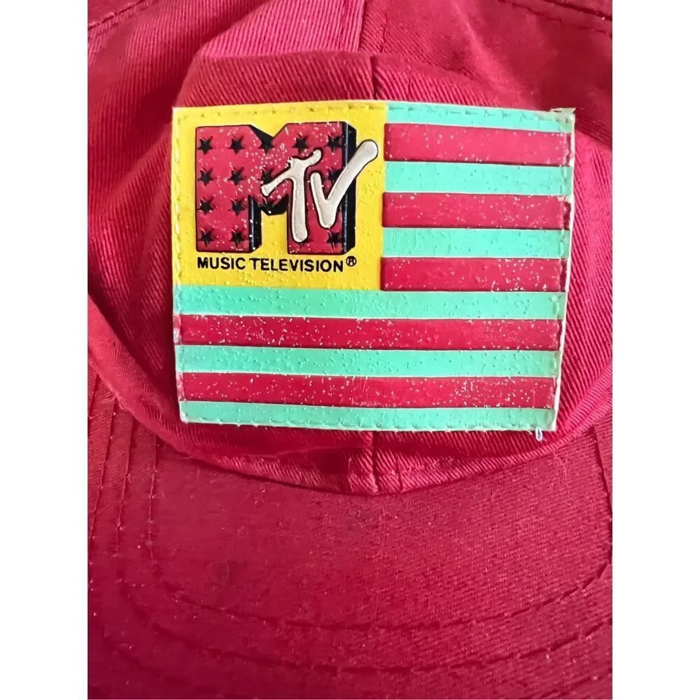 Vintage Official MTV Red Baseball Cap Dad Hat Adjustable Neon Flag 1990 90s rare